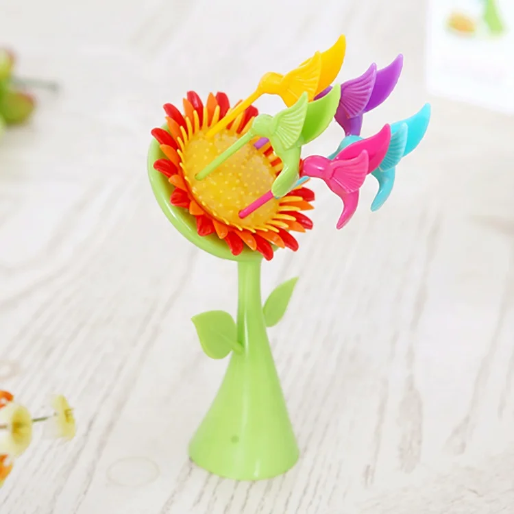 
Fashion Design 5 PCS Lovely Bird Sunflower Multicolor Fruit Fork Plastic Safe 