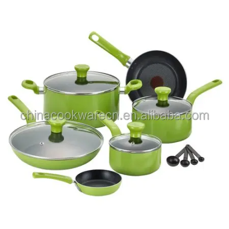 Top selling USA Peak green aluminum alloy home kitchenware set Eco-friendly non-stick coated cooking pot set
