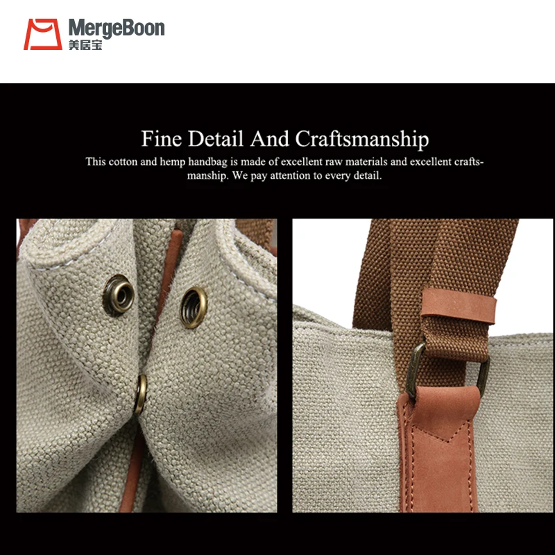 Mergeboon new stylish cotton canvas tote handbags for women