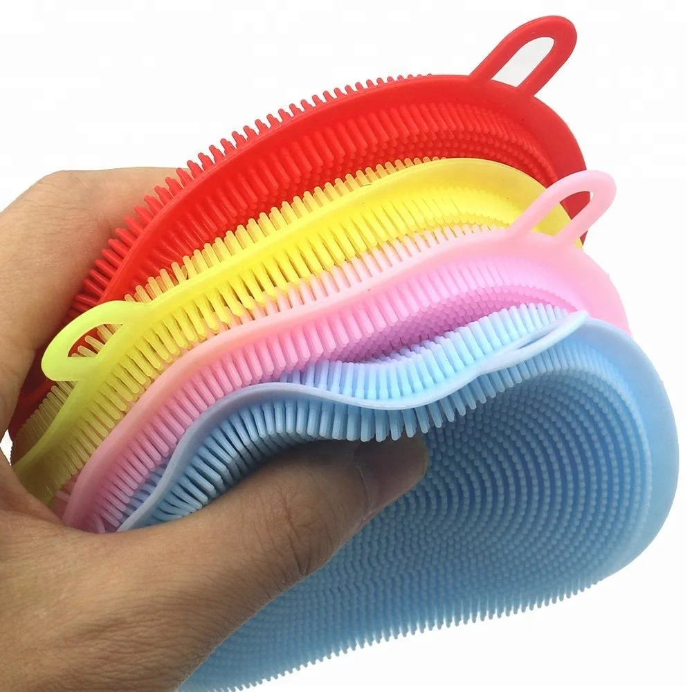 Round Shape Silicone Scrubber Dishwashing Cleaning Brush silicone sponge kitchen dish scrubber reusable