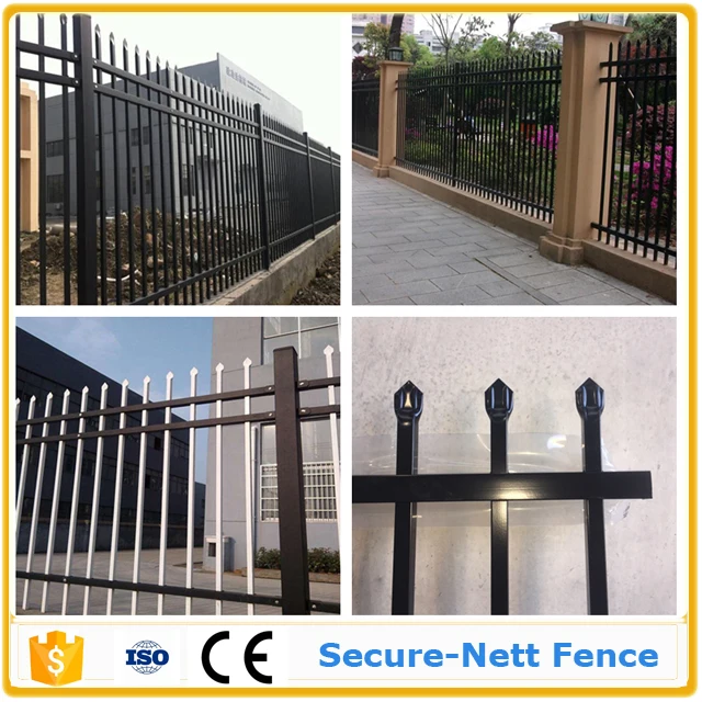Wrought Iron Gate Mounted Between Stone Pillars Secure-Nett fence