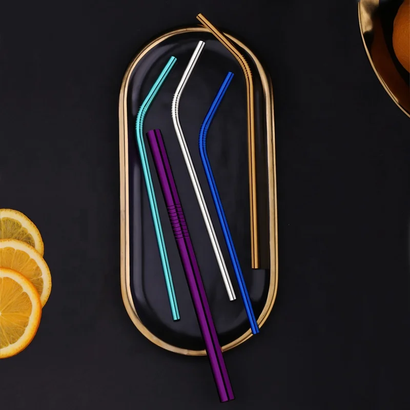 stainless steel metal drinking straw 6*215mm custom colored reusable metal straw