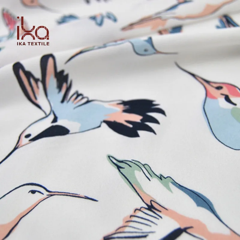 Bird Pattern Crepe Polyester Fabric Texture for Sublimation Printing