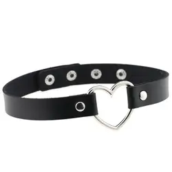 Hot Fashion Women Lady Harajuku Punk Gothic PU Leather Choker Heart Chain Spike Rivet Buckle Collar Necklace