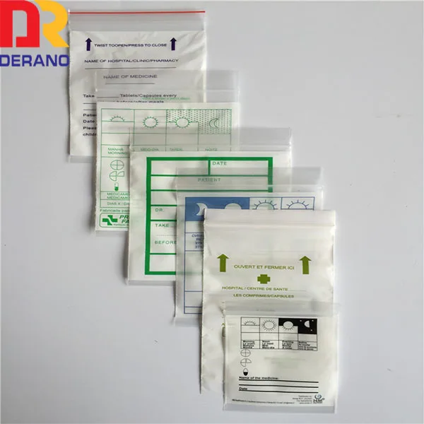 Medical grade resealable PE medicine envelope/plastic pills/drugs zip lock bag