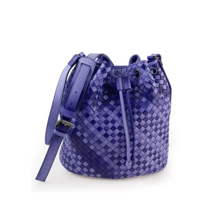 New hand-woven sheepskin bag fashion leather bucket bag one shoulder cross body bag for women