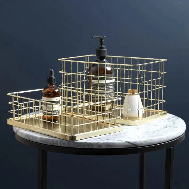 Manufacturers Customized Household Storage Rose Gold Wire Organizer Basket Wire Storage Basket