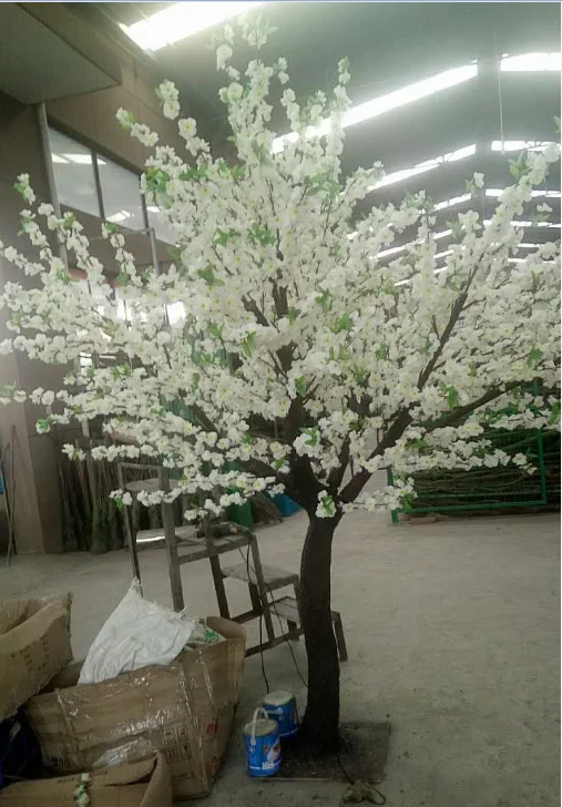 Luckygoods LG20180831 3m white silk full branch cherry blossom flower tree in pair  for wedding party events walkway decoration
