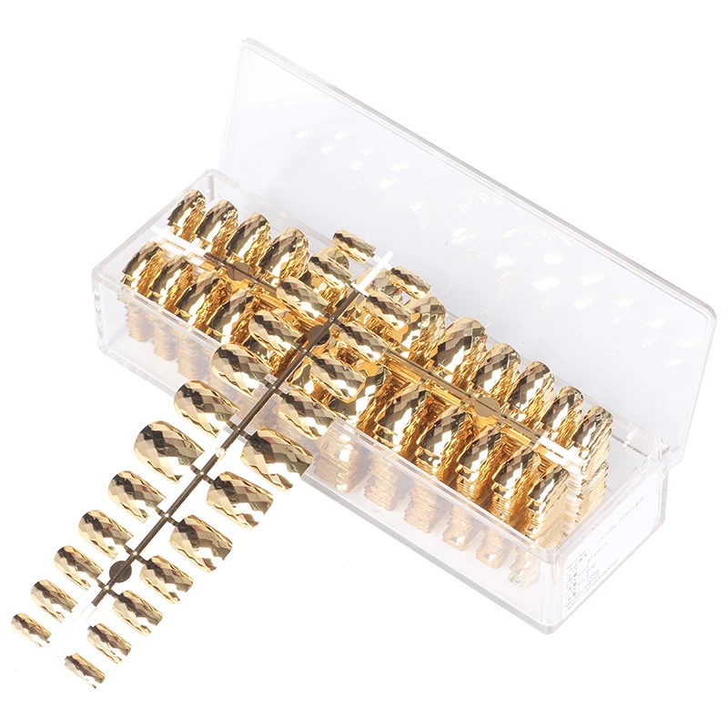 Накладные ногти Nadeco, золотые, хромированные, блестящие, алмазные, в металлическом стиле, средней длины, акриловые, для ногтевого дизайна