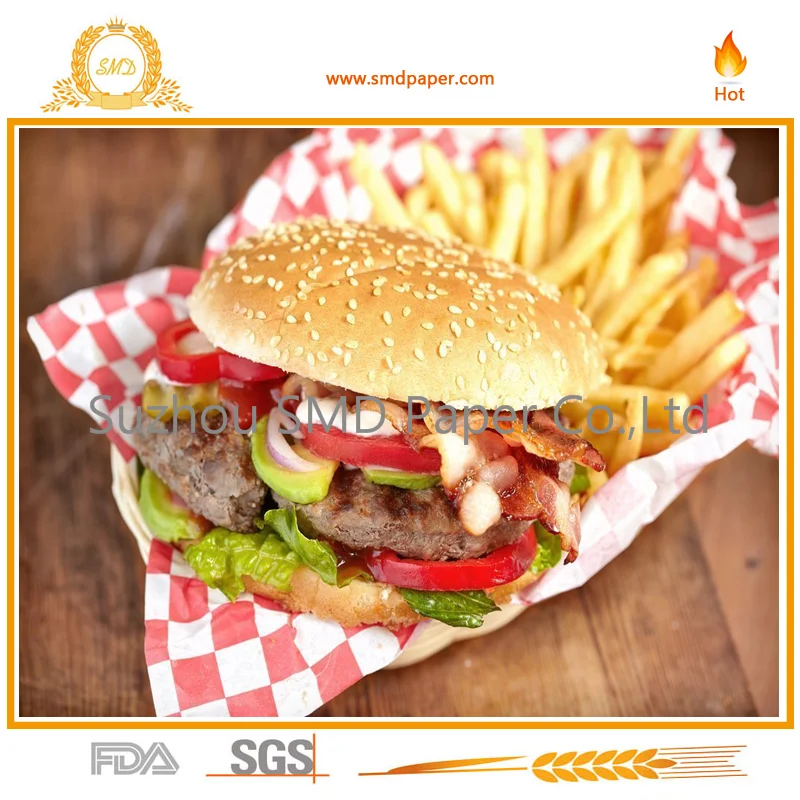 Wax Paper Food Basket Liners - Deli / BBQ Sandwich Wrap square - Red / White Checkered