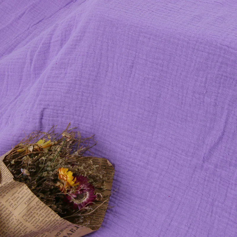 Large stock garment fabric using 100% cotton dyed double layers gauze crepe fabric