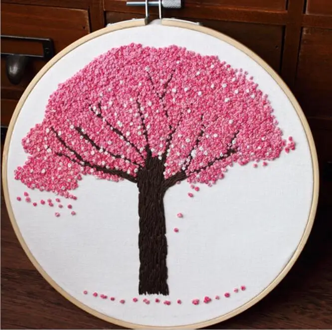 
SX21 cherry blossom cross stitch kit silk ribbon for embroidery 