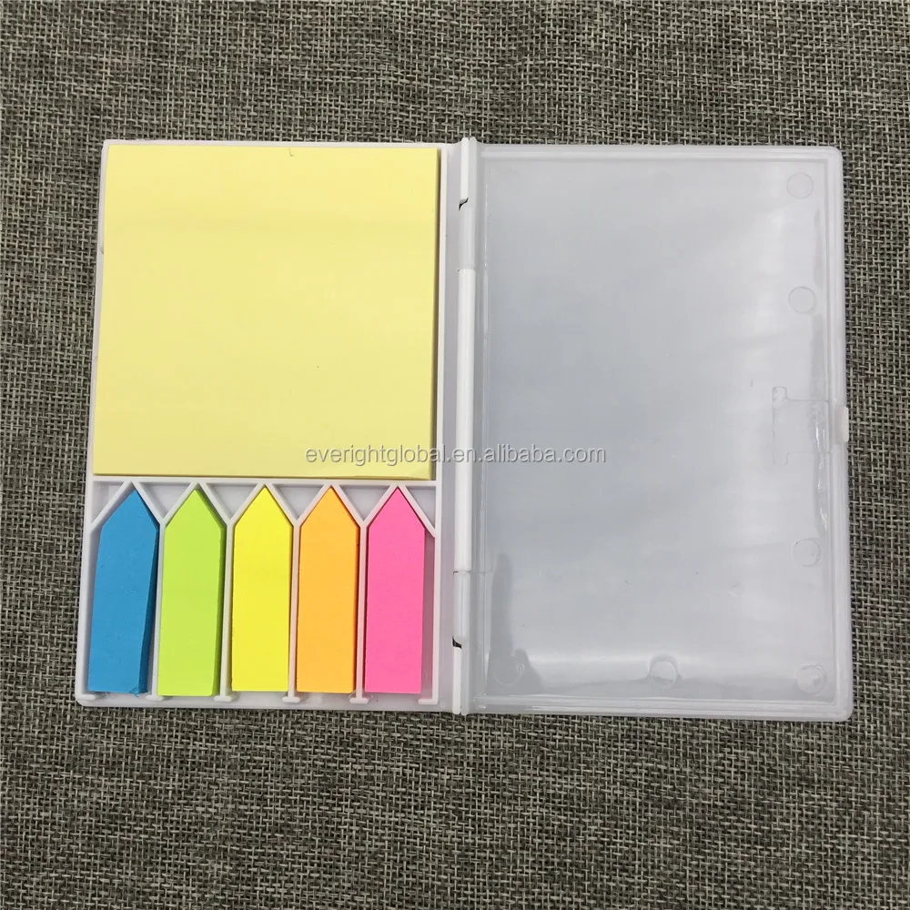 
T0050 Low MOQ Sticky paper note pad set packed in a clear white plastic box for promotional event with high quality 