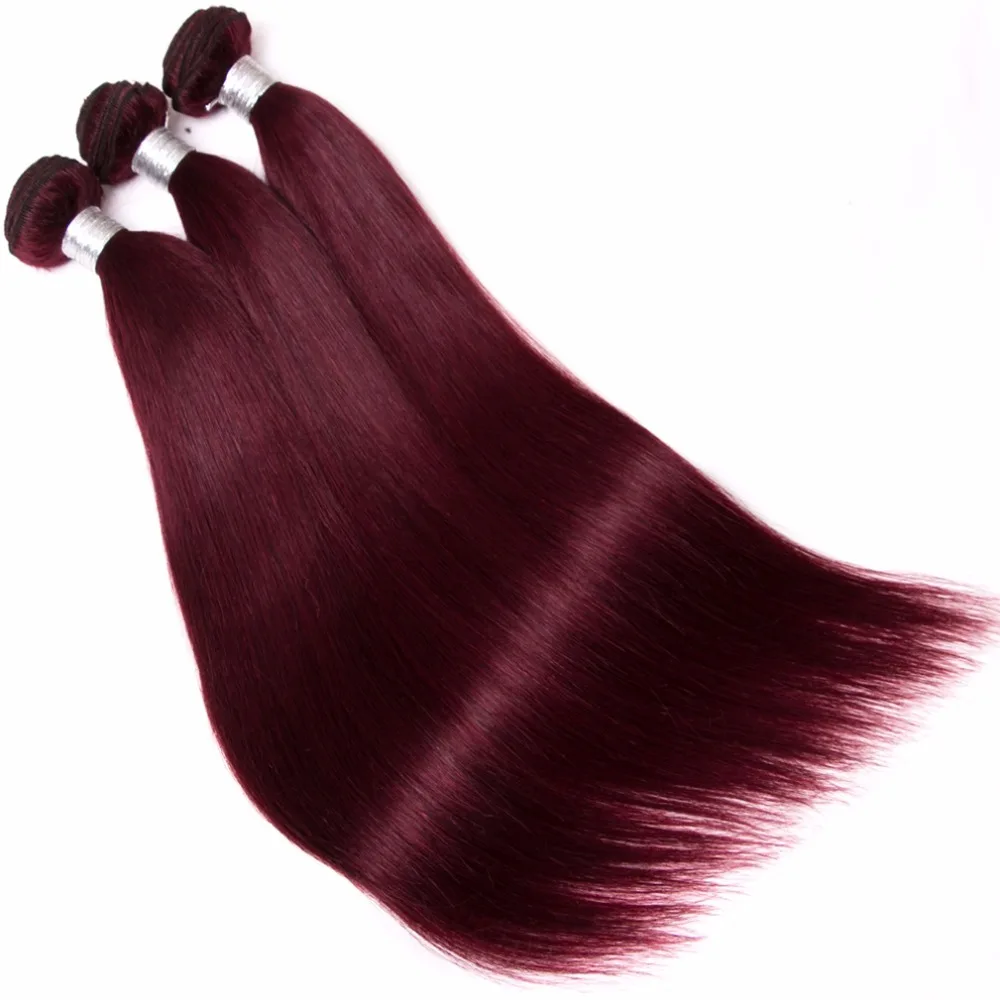 Pre-dyed hair braid wine red human hair bunch 3 Burgundy remy Martin Brazil straight hair lengthens the weft 99j