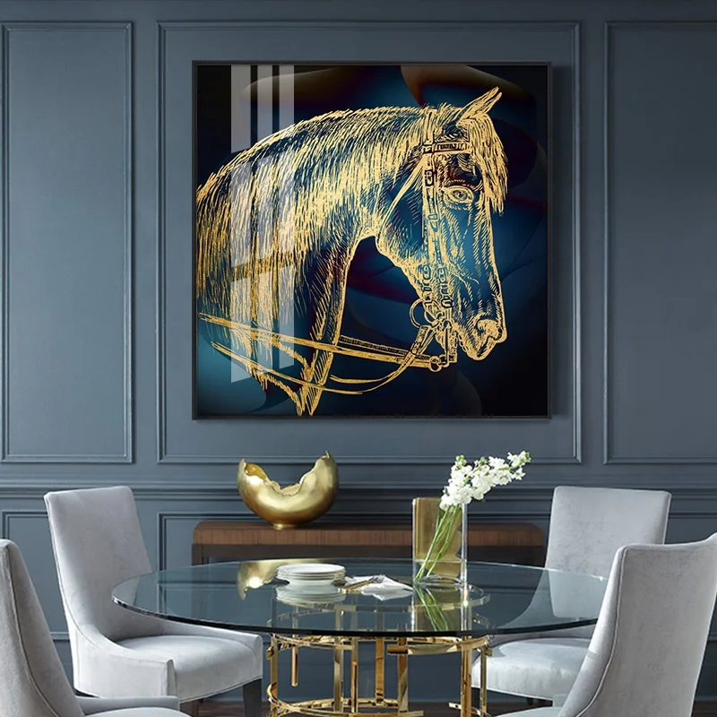Excellent square UV glass flower horse painting with aluminium frame