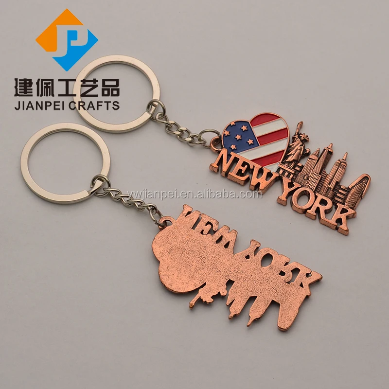 Antique Bronze Plating America Flag New York Tourist Souvenir Gift Keychain