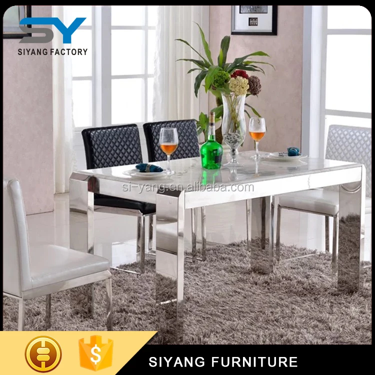 European classic luxury dining room sets stainless steel dining table designs CT009