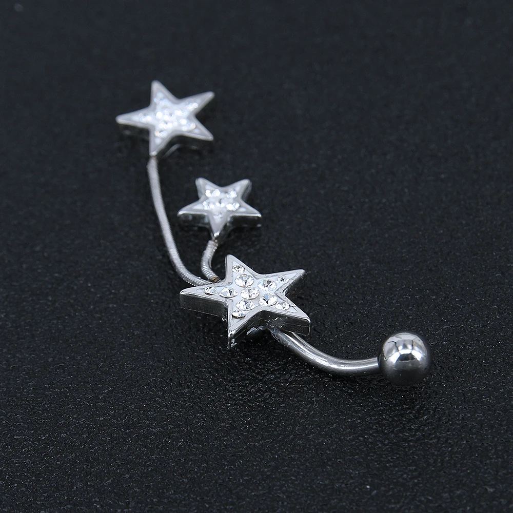 Body jewelry factory crystal star belly button ring surgical steel non pierced navel piercing  jewelry