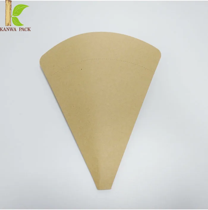 Custom printing food grade cone shape crepe food cone custom brown  kraft paper crepe cone holder