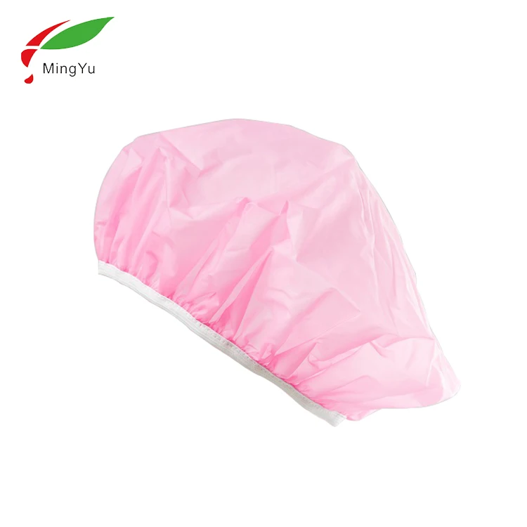 Customized Plastic PEVA Hotel Disposable Pink Shower Cap
