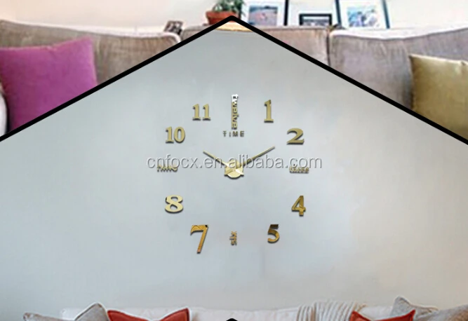 DIY Silver Large 3D Wall Clock / Home Decorative Mirror wall clock / Wall Sticker Decal Clocks