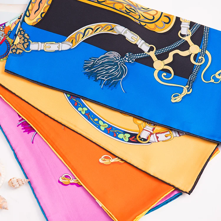 Manufacturer Fashionable Custom Scarf Spanish Scarves Silk Shawls Hand-Rolled Hem