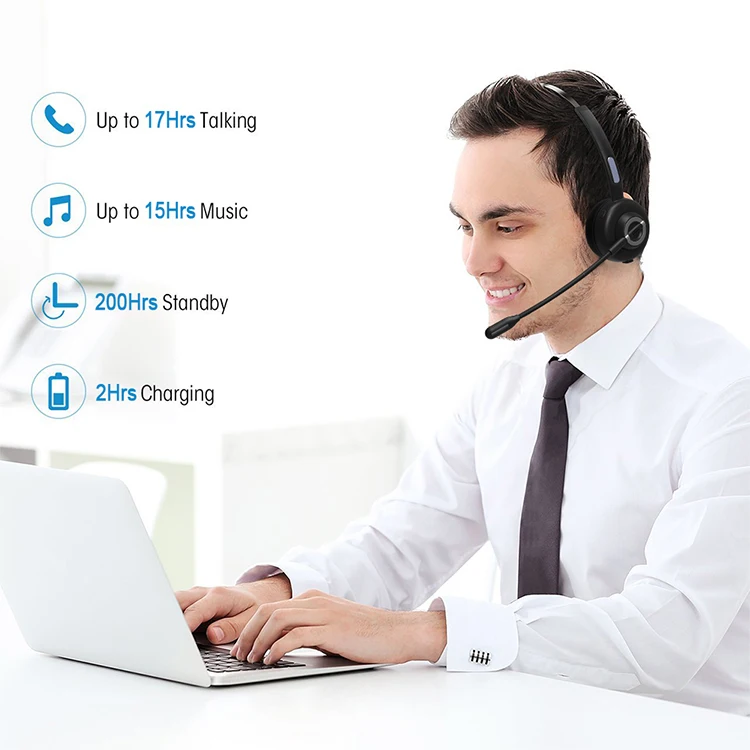 New Generation Bluetooth Headsets with Mic for PC Computer Driver Trucker Working Wireless Earpiece Earphone with Charging Base