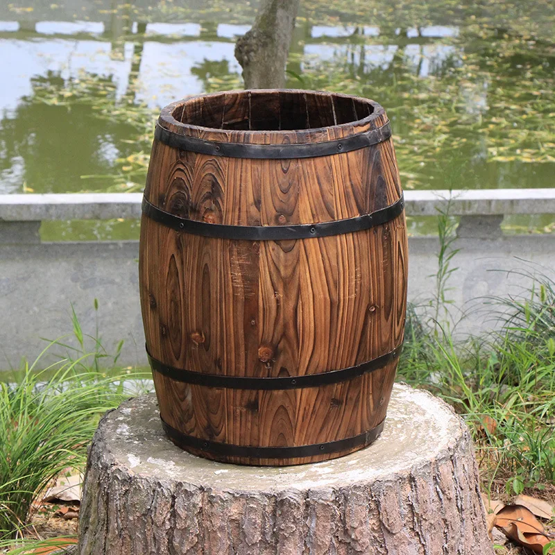Карбонизированная декоративная деревянная пивная бочка, деревянная витрина, цветочное ведро