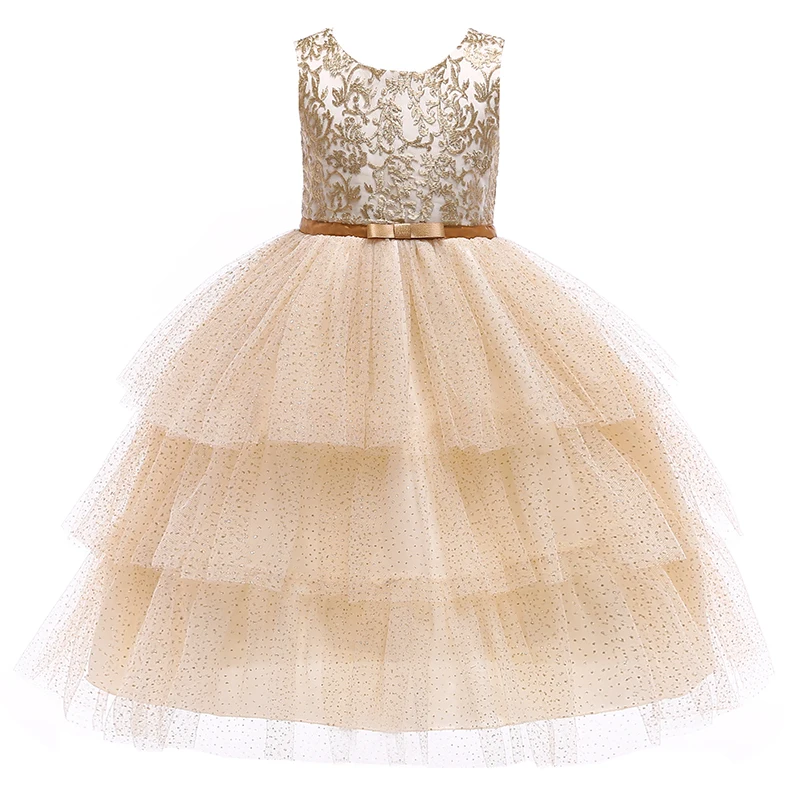 Mikatale RD0051 2019 Design 8 years old girl Princess Design  Children Gold Champagne White Toddler Dress