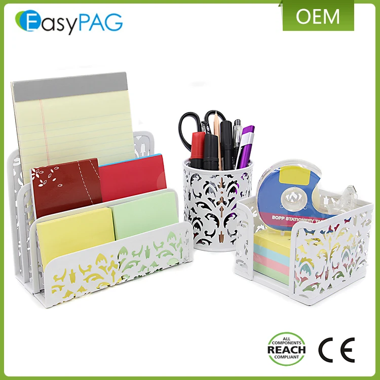
Multicolor embossing mesh card letter tray metal magnetic pen holder office set desk organizer 