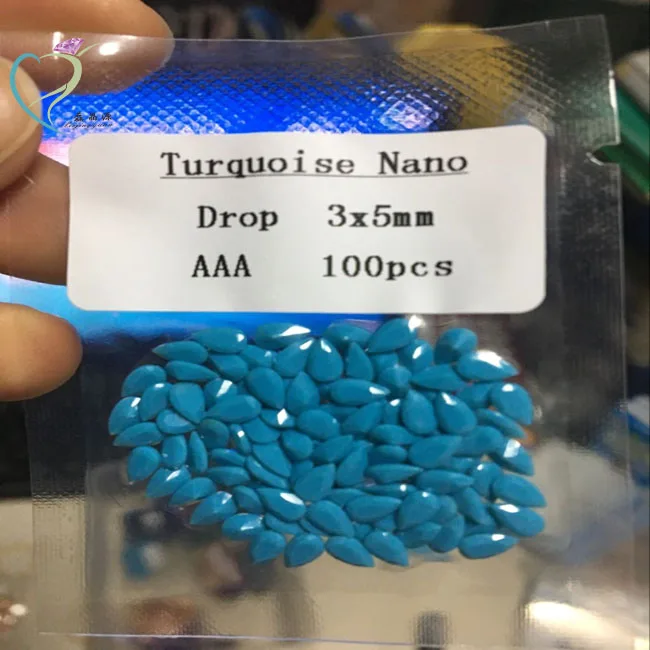 Завод Wuzhou, оптовая продажа, Алмазная огранка 3x5 мм, груша, нано-бирюза