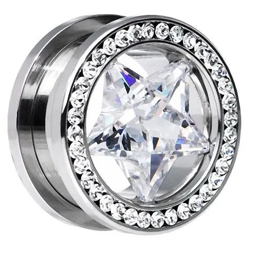 316l Steel Star Zircon Ear Plugs Tunnel Piercing Woman Ear piercing Fashion Ear Tunnel Piercing