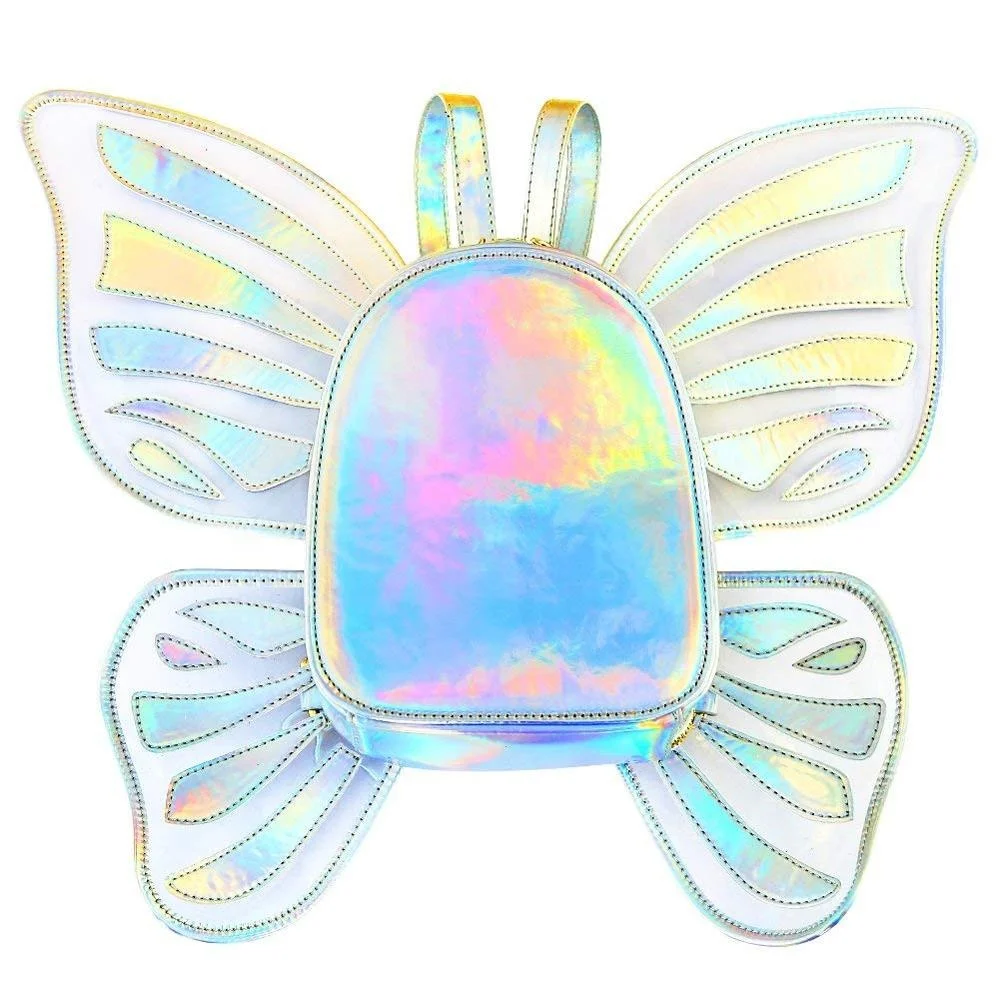 Laser Holographic Backpack Butterfly Angel Wings Daypack For Girls