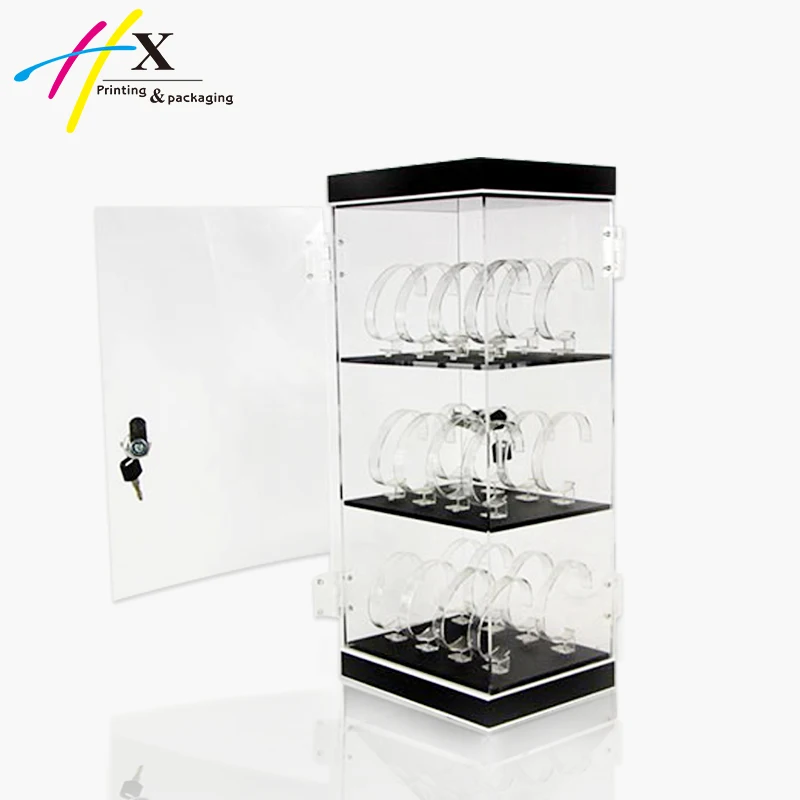 Guangzhou Custom Clear Acrylic Case C Ring Watch Display Showcase Rotating