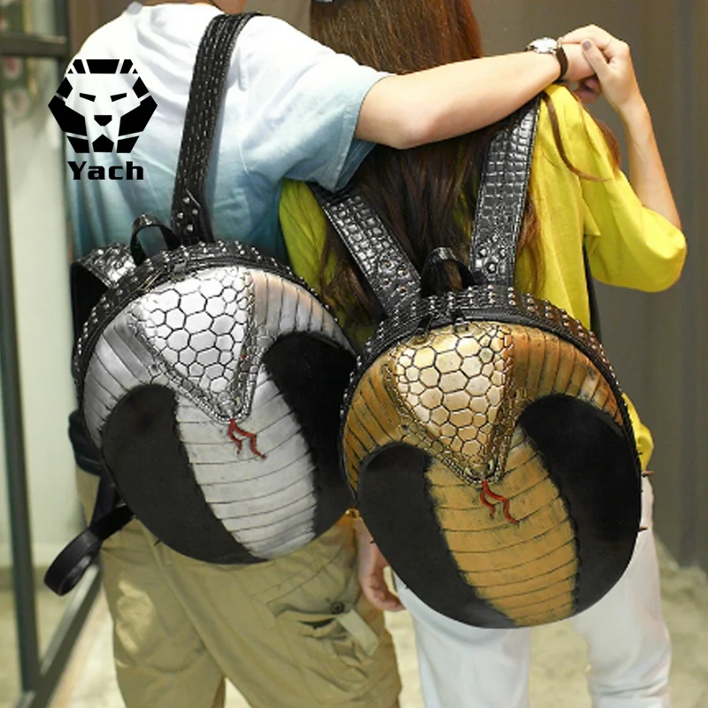 Pu personality 3d snake king male & female couple backpack sports tourism tide cool computer 3d cute animal snake skin backpack
