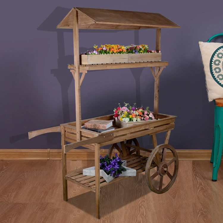 American country vintage solid wood trolley succulent flower rack wedding decoration