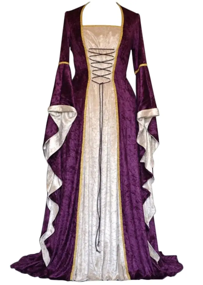 Ecowalson Vintage Medieval Renaissance Gown Halloween Cosplay Costume Retro Long Dress