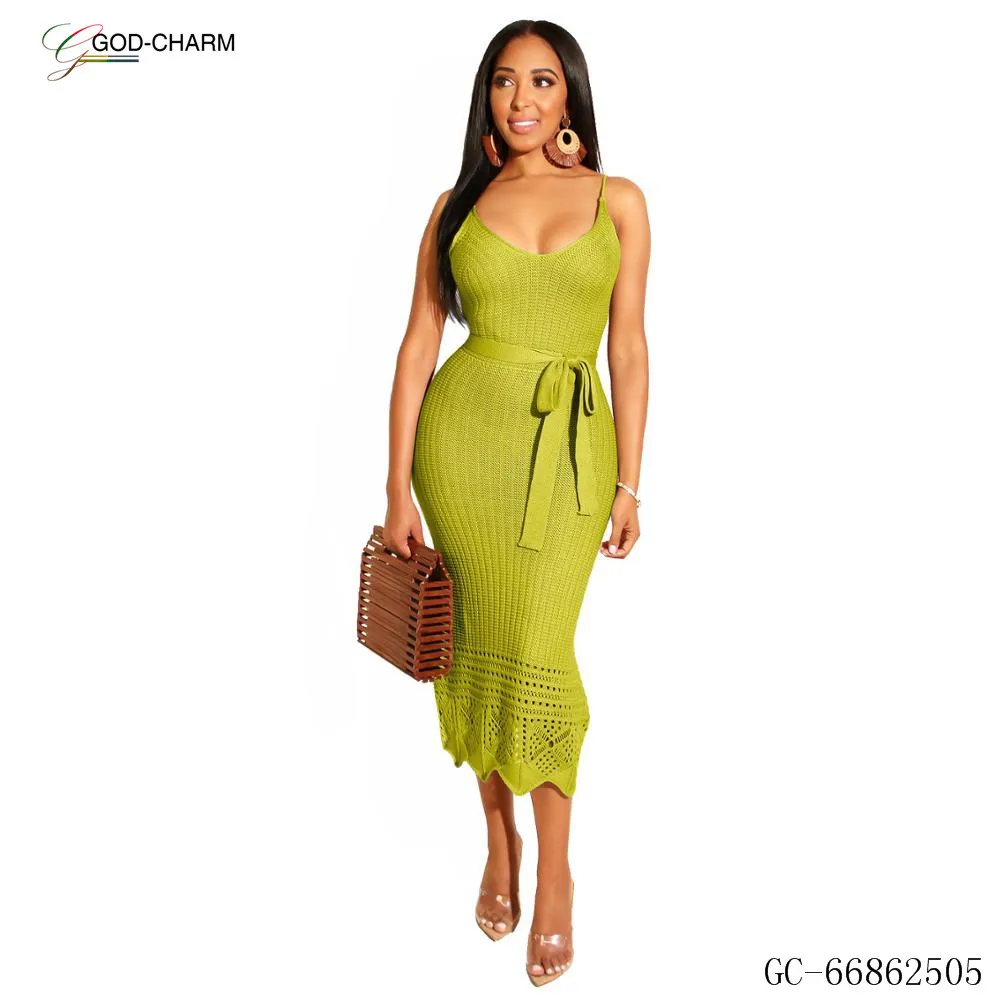 GC-66862505 Wholesale 2019 Summer Fashion Nude Bodycon Lace Tie Halter Sexy Casual Beach Maxi Dress African Clothing