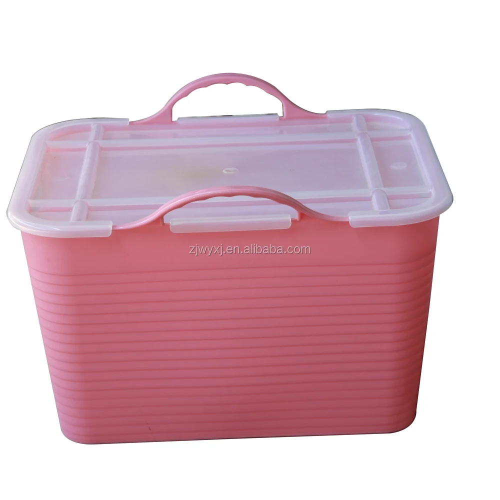 PE plastic storage basket with lid with handle under the bed