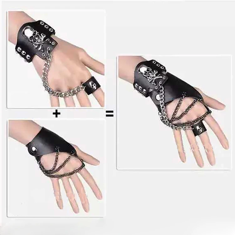 Black Fingerless punk unlined leather gloves