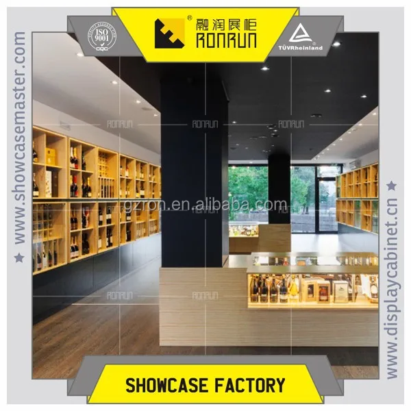 High grade wine store decoration ,wooden wine display cabinet and stands ,used wine store display furniture