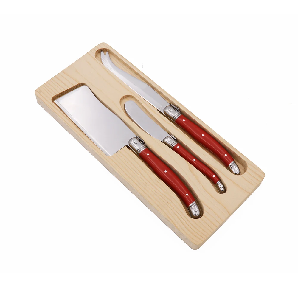 Hot Sale France Laguiole Fancy Multicolor 3Pcs Laguiole Cheese Knife Set in Tray