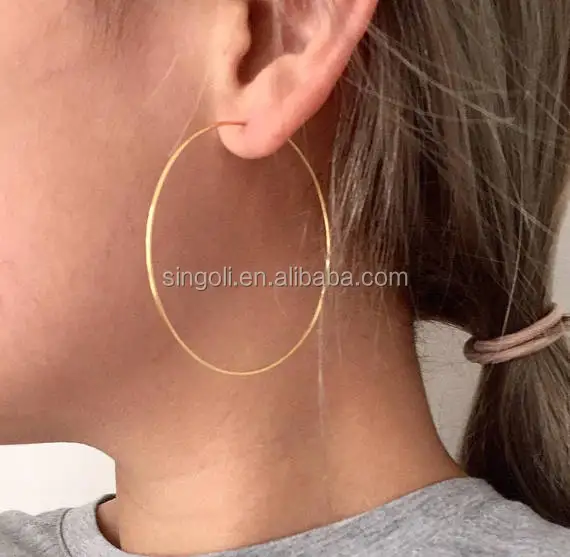 Simple thin wire hoop earrings, 50mm hoops, 2inch, 1inch gold filled