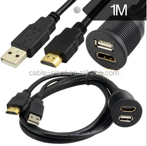 Hot sell USB2.0&HD AUX Extension Flush Mount Cable 1/8 AUX Car Bike Boat Motor