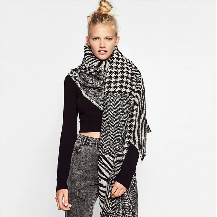 Lady Womens Mens Winter Blanket Cozy Pashmina Jacquard Houndstooth Scarf