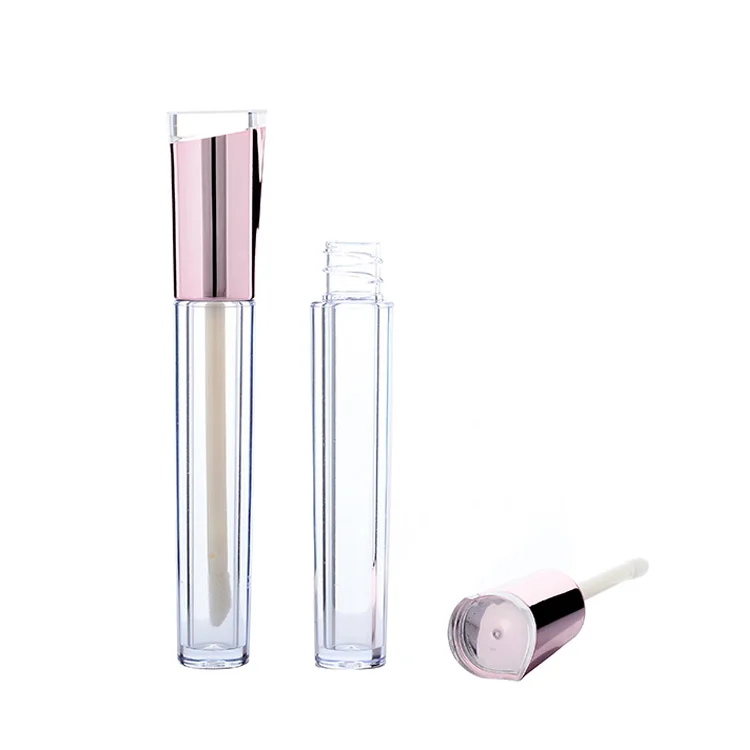 New fashion rose pink printed empty cute unique lip gloss container plastic cosmetic packaging lipgloss tube