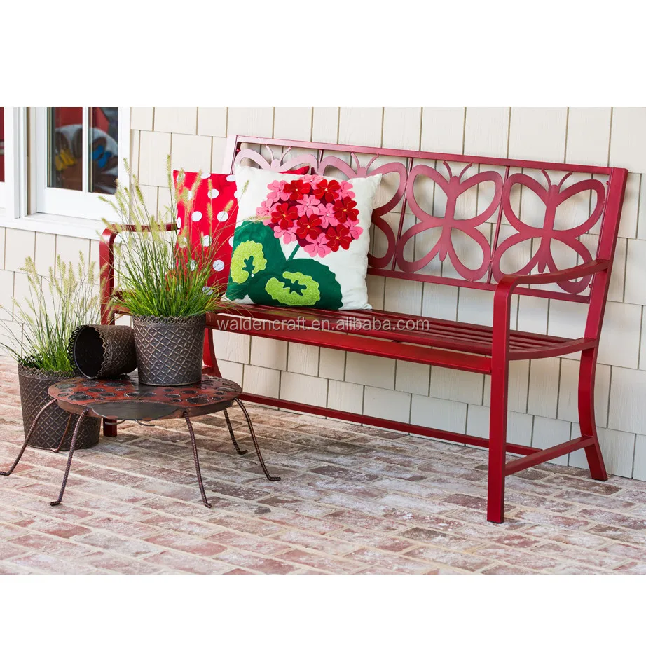 Outdoor red metal butterfly decoration garden bench