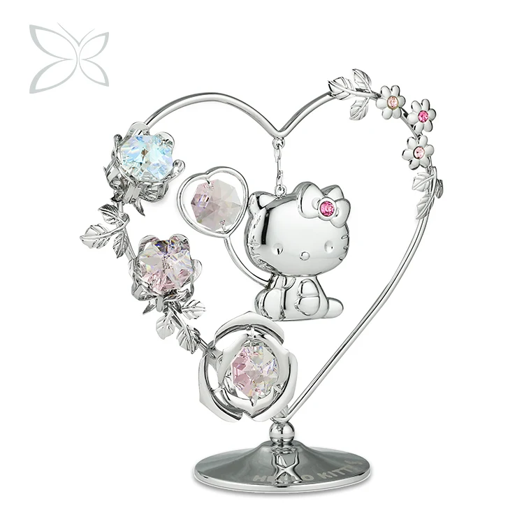 Crystocraft Wholesale chrome plated wedding anniversary gift decorated with Brilliant Cut Crystals small Hello Kitty figurines
