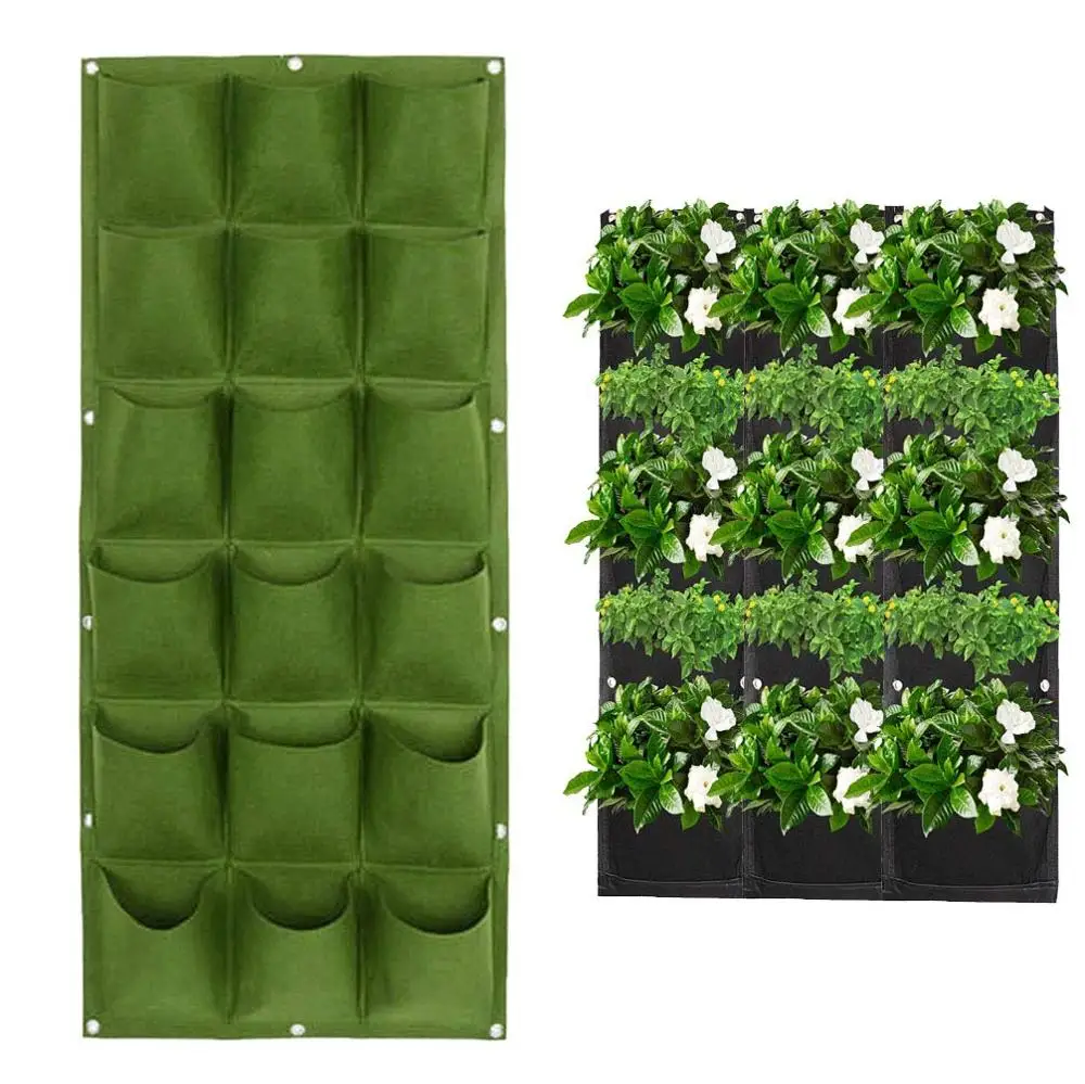 Flower Pots Planter On Wall Hanging Vertical Felt Gardening Plant Decor Green Field Grow Container Bags