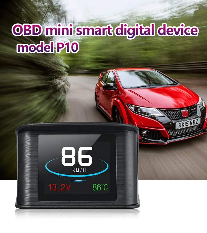 Digital Car Voltage Speed Meter Hud P10 Car Front Display with Water Temperature Alarm Automatic Diagnostic Tool Hud